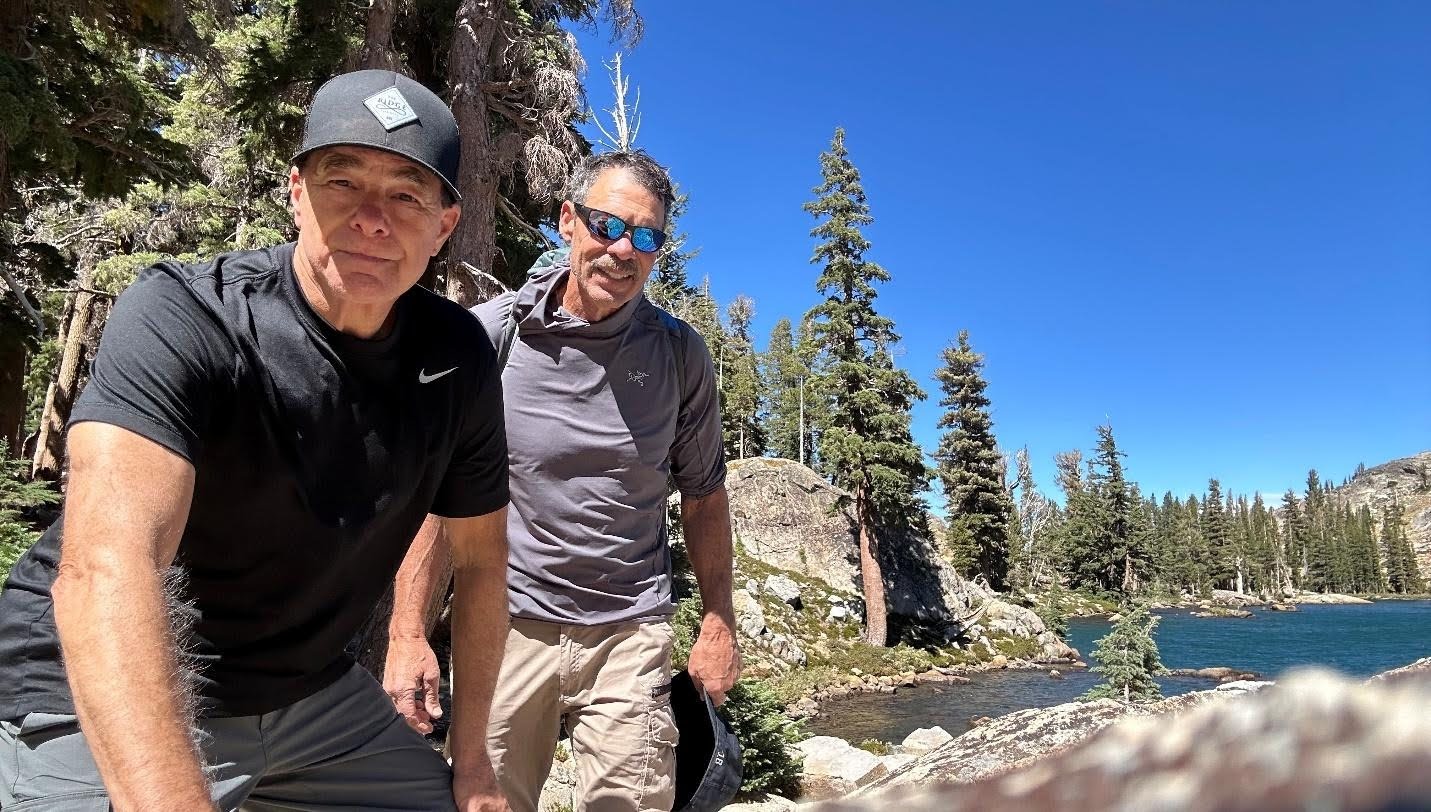 Anton and Paul beside Emigrant Lake during their Sierra backpacking trip